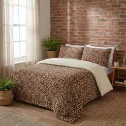 Leopard Print Faux Fur Duvet Set Brown - Wilko - thumbnail 5