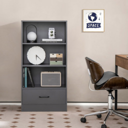 Costway Single Drawer 3 Shelf Grey Wooden Bookshelf - Size: 130 x 53 x 16cm - Wilko - thumbnail 4