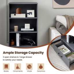 Costway Single Drawer 3 Shelf Grey Wooden Bookshelf - Size: 130 x 53 x 16cm - Wilko - thumbnail 6
