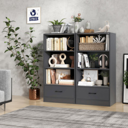 Costway Single Drawer 3 Shelf Grey Wooden Bookshelf - Size: 130 x 53 x 16cm - Wilko - thumbnail 5
