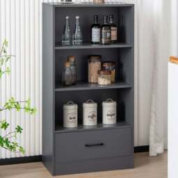 Costway Single Drawer 3 Shelf Grey Wooden Bookshelf - Size: 130 x 53 x 16cm - Wilko