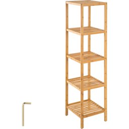 tectake 5 Shelf Bamboo Standing Bathroom Storage Rack - Size: 147 x 33 x 33cm - Brown - Wilko - thumbnail 3