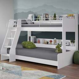 Julian Bowen Domino White Triple Sleeper Bunk Bed - Size: Single + Small Double - Wilko