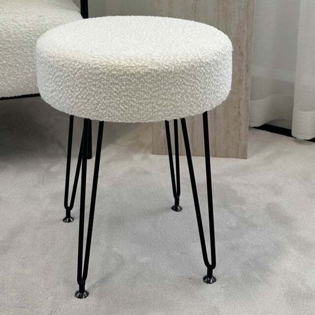 CARME Home Alaya Ivory and Black Bouclé Stool - Size: 18 x 39 x 39cm - White - Wilko - image 1