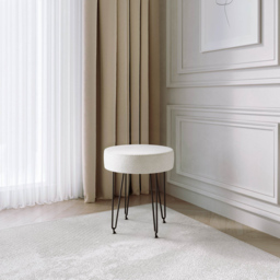 CARME Home Alaya Ivory and Black Bouclé Stool - Size: 18 x 39 x 39cm - White - Wilko - thumbnail 7