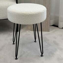 CARME Home Alaya Ivory and Black Bouclé Stool - Size: 18 x 39 x 39cm - White - Wilko