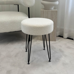 CARME Home Alaya Ivory and Black Bouclé Stool - Size: 18 x 39 x 39cm - White - Wilko - thumbnail 5