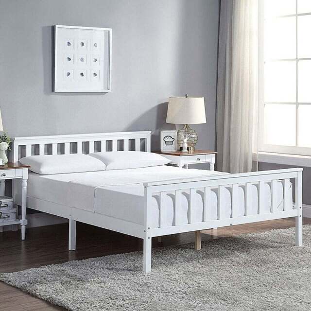 Portland King Size Wooden Bed Frame with Mattress - White - Wilko