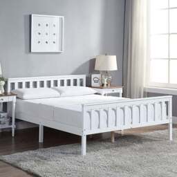 Portland King Size Wooden Bed Frame with Mattress - White - Wilko - thumbnail 1