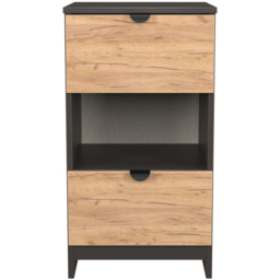 Crowndale Bora 2 Drawer Single Shelf Gold Oak and Graphite Bedside Cabinet - Grey - Wilko - thumbnail 3