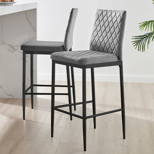 Furniturebox Modern Valera Grey and Black Velvet Bar Stool Set of 2 - Wilko - image 1