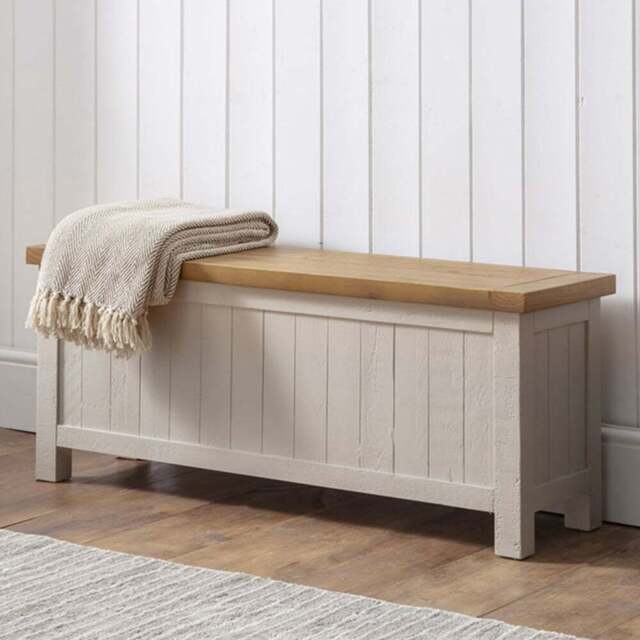 Julian Bowen Aspen Grey Wash Storage Bench - Size: 35 x 110 x 45cm - Wilko - image 1