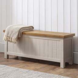 Julian Bowen Aspen Grey Wash Storage Bench - Size: 35 x 110 x 45cm - Wilko