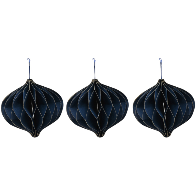 The Seasonal Gift Co Dark Blue Paper Onion Shaped Bauble with Gold Edge 3 Pack - The Seasonal Gift Co. - Wilko - image 1