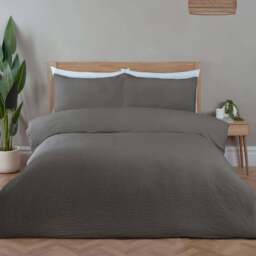 Seersucker Washable Duvet Set Charcoal Superking - Size: Super King - Divante - Wilko - thumbnail 1