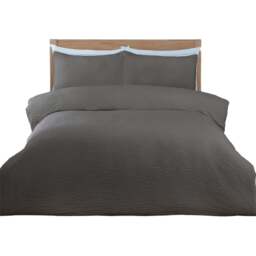 Seersucker Washable Duvet Set Charcoal Superking - Size: Super King - Divante - Wilko - thumbnail 3