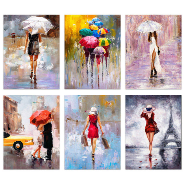 Artery8 Paris New York London Rainy Days Oil Painting Wall Art Print 30 x 41cm 6 Pack - Size: 40.5 x 30.5 x 0.3cm - Multi - Wilko - image 1