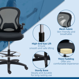 Portland Black Mesh Swivel Standing Desk Chair - Size: 59 x 65 x 130cm - Wilko - thumbnail 4