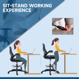Portland Black Mesh Swivel Standing Desk Chair - Size: 59 x 65 x 130cm - Wilko - thumbnail 6