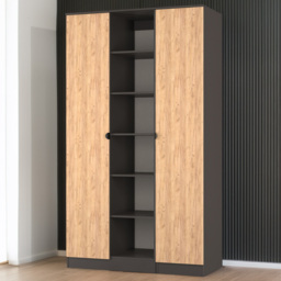 Crowndale Bora 2 Door 6 Shelf Gold Oak and Graphite Triple Wardrobe - Grey - Wilko