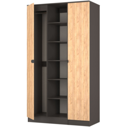 Crowndale Bora 2 Door 6 Shelf Gold Oak and Graphite Triple Wardrobe - Grey - Wilko - thumbnail 6