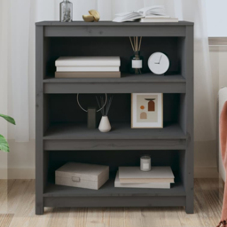 vidaXL 3 Shelf Grey Solid Pine Wood Bookcase - Size: 97 x 80 x 35cm - Wilko - thumbnail 1