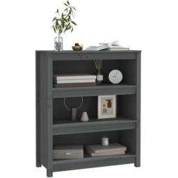 vidaXL 3 Shelf Grey Solid Pine Wood Bookcase - Size: 97 x 80 x 35cm - Wilko - thumbnail 5