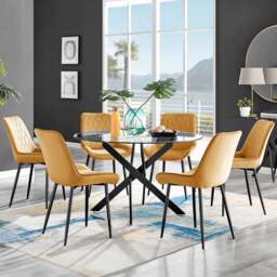 Furniturebox Arona Cesano 6 Seater Round Dining Set Mustard and Black - Yellow - Wilko - thumbnail 1
