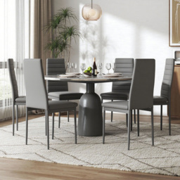 Living and Home Set of 6 Grey Quilted Faux Leather High Back Dining Chair - Wilko - thumbnail 5