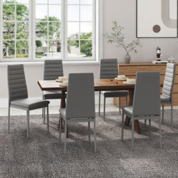 Living and Home Set of 6 Grey Quilted Faux Leather High Back Dining Chair - Wilko - thumbnail 6
