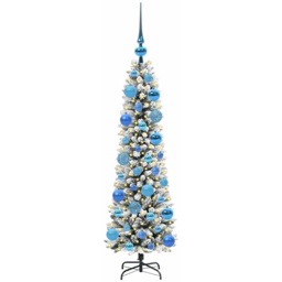 vidaXL Pre-Lit Warm White LED and Blue Baubles White Artificial Christmas Tree with Stand 3.9ft - Wilko