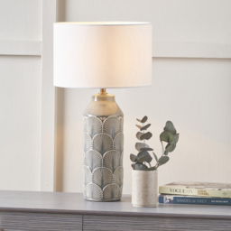 Pacific Lifestyle Bethan Grey Embossed Ceramic Table Lamp - Wilko - thumbnail 3