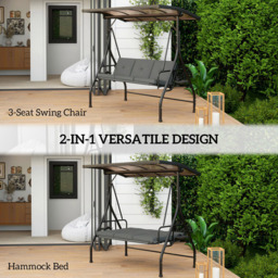 Outsunny 3 Seater Dark Grey Adjustable Canopy Convertible Garden Swing Bed - Wilko - thumbnail 5