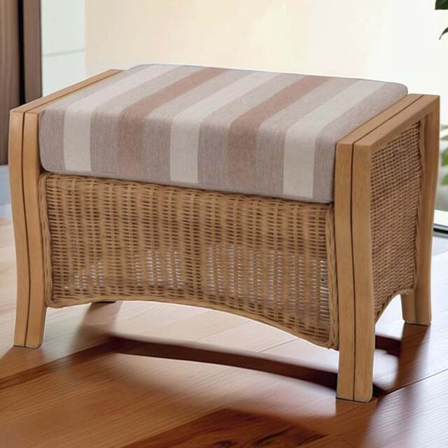 Desser Furniture Opera Light Oak Natural Rattan Duke Beige Stripe Footstool - Size: 48.0 cm x 67.0 cm x 40.0 cmcm - Brown - Wilko - image 1