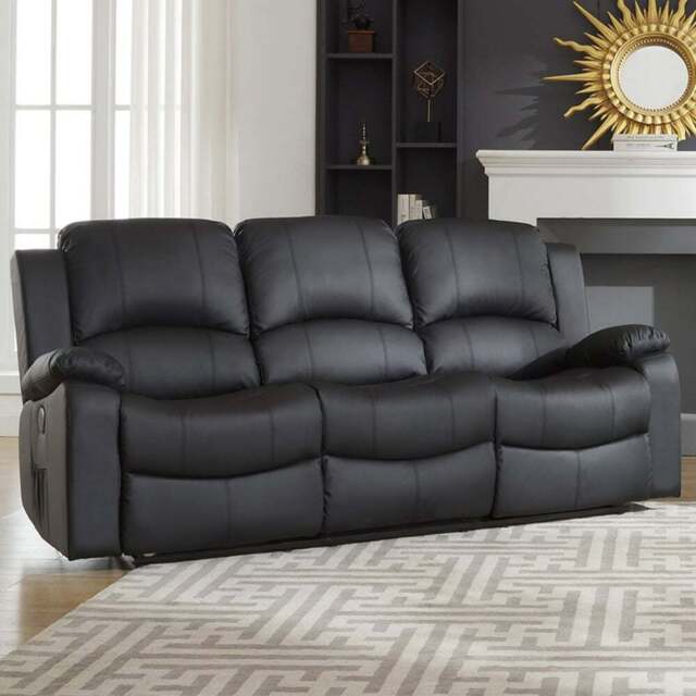 Glendale 3 Seater Black Bonded Leather Electric Recliner Sofa - Artemis Home - Wilko - image 1