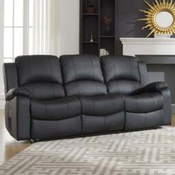 Glendale 3 Seater Black Bonded Leather Electric Recliner Sofa - Artemis Home - Wilko