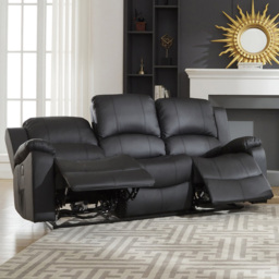 Glendale 3 Seater Black Bonded Leather Electric Recliner Sofa - Artemis Home - Wilko - thumbnail 3