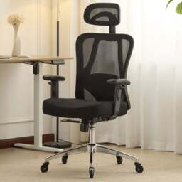 Home Source Lumo Black Ergonomic Mesh Computer Chair with Adjustable Armrest and Headrest - Size: 129 x 67 x 52cm - Wilko