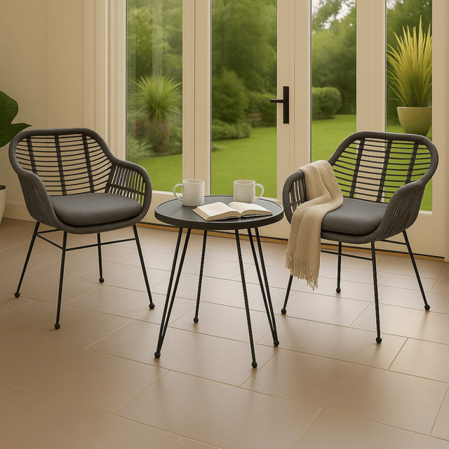 Home Republic Malibu 2 Seater Grey Rope Weave Garden Bistro Set with Cushion - n/a - Homerepublic - Wilko - image 1