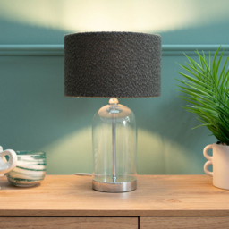 ValueLights Jessy Silver and Charcoal Boucle Shade Glass LED Table Lamp - Size: 45 x 25 x 25cm - Grey - Wilko - thumbnail 4