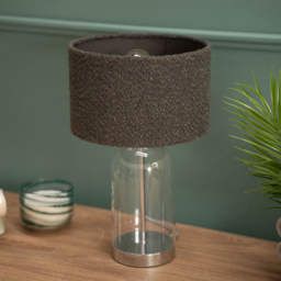 ValueLights Jessy Silver and Charcoal Boucle Shade Glass LED Table Lamp - Size: 45 x 25 x 25cm - Grey - Wilko - thumbnail 3