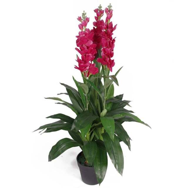 Leaf Pink Cymbidium Orchid Artificial Plant in Pot 100cm - Size: 100 x 40 x 40cm - Green - Wilko - image 1