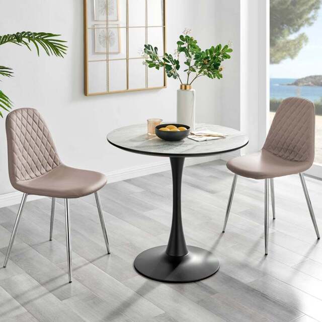 Furniturebox Elissa Solara Marble Effect 2 Seater Round Dining Set White Cappuccino and Chrome - Wilko - image 1