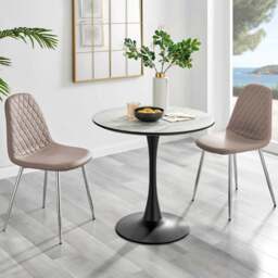 Furniturebox Elissa Solara Marble Effect 2 Seater Round Dining Set White Cappuccino and Chrome - Wilko - thumbnail 1