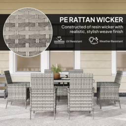 Outsunny 6 Seater Mixed Grey Rattan Garden Dining Set with Cushions - Wilko - thumbnail 6