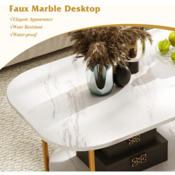 Costway Single Shelf White Faux Marble Coffee Table - Size: 100 x 50 x 45cm - Wilko - thumbnail 7