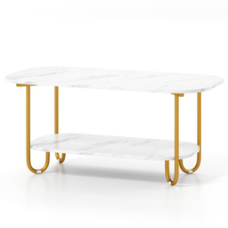 Costway Single Shelf White Faux Marble Coffee Table - Size: 100 x 50 x 45cm - Wilko - thumbnail 3