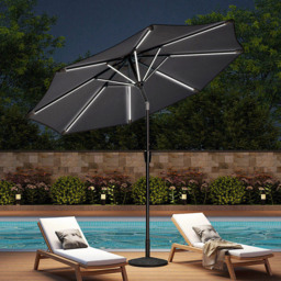 Living and Home Dark Grey Solar LED Crank and Tilt Parasol with Resin Floral Base 3m - Wilko - thumbnail 3