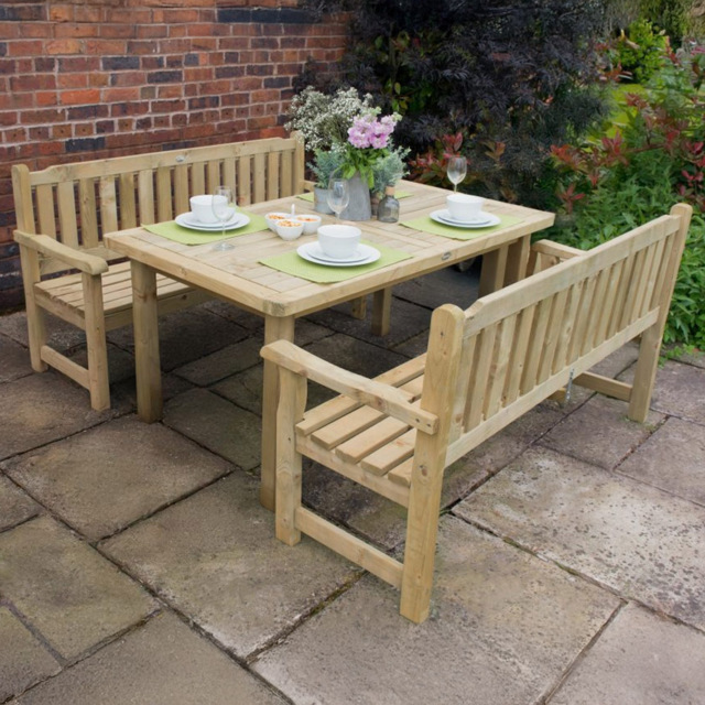 Forest Garden Rosedene 6 Seater Dining Table and Bench Set - Green - Wilko - image 1
