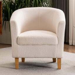 Home Source Cream Boucle Fabric Tub Chair with Wooden Legs - Size: Single - Wilko - thumbnail 1